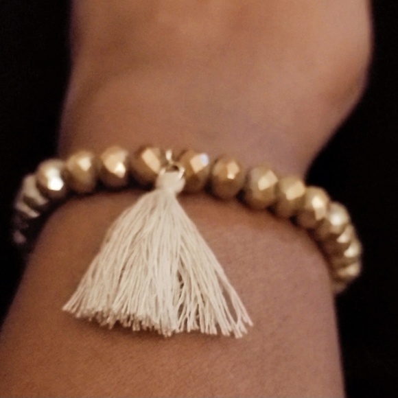 Vintage  gold tone glass bead stretch bracelet - Picture 3 of 3